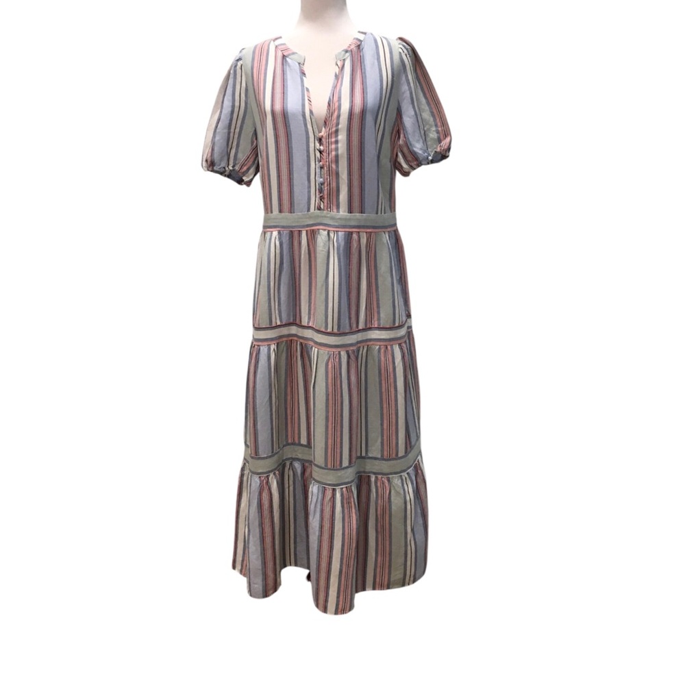 LOFT Striped Tiered Midi Dress